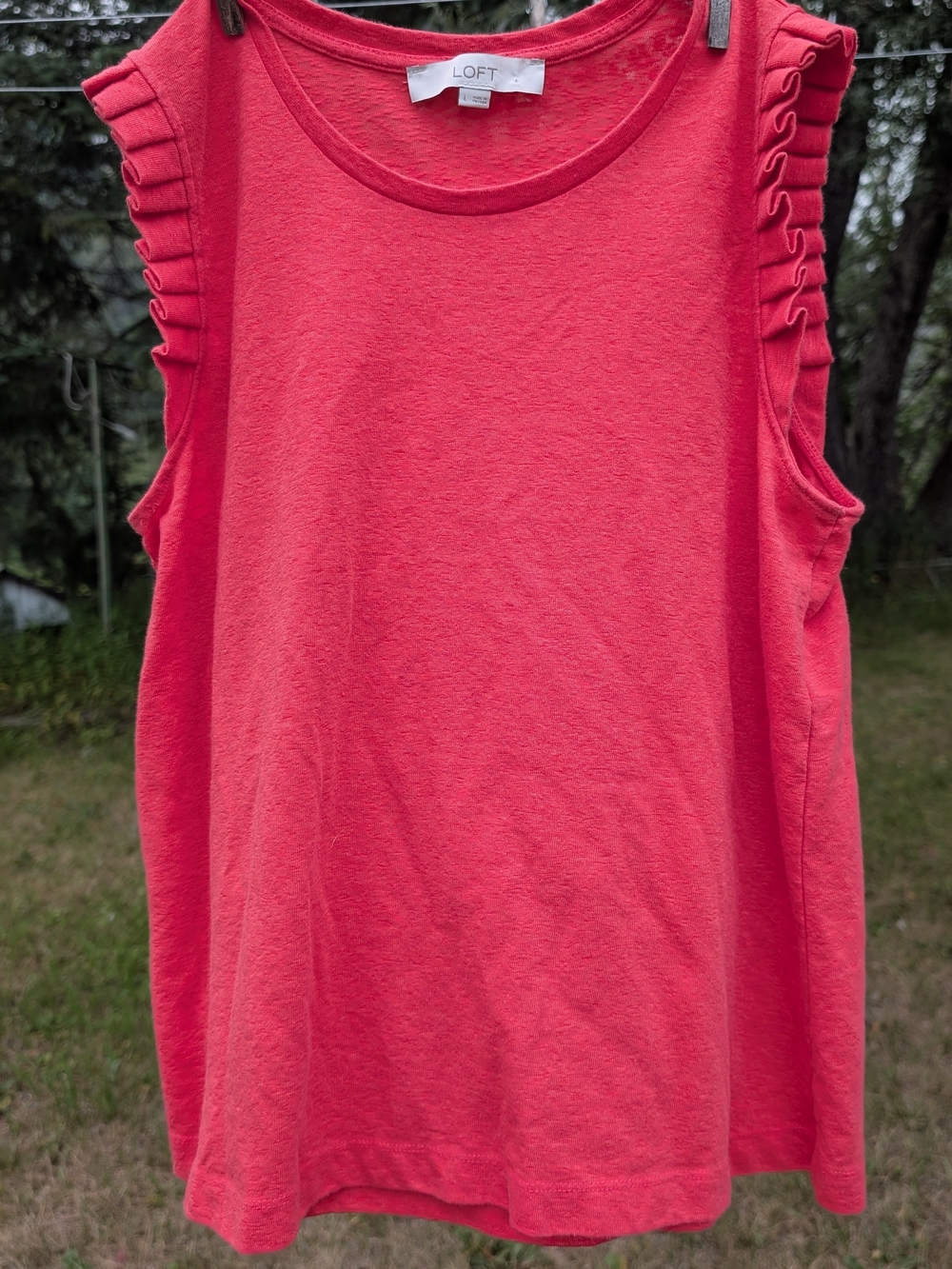 LOFT Coral Pink Ruffle-Sleeve Tank Top